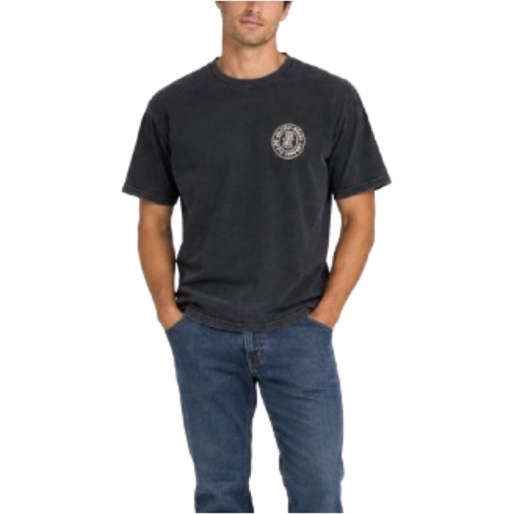 Brixton Mens T-Shirt Black Charcoal Worn Wash Logo Standard Fit Size Large